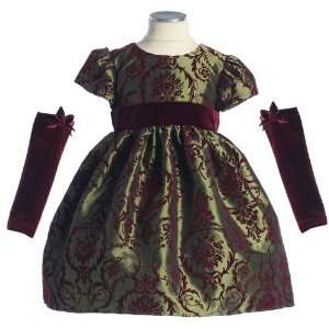 Two Tone Velvet Flocked Dress (Burgundy/Olive Green or Burnt Orange 