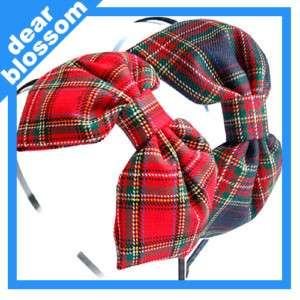 British Tartan Check Pattern Small Bow Headband 2COLORS  