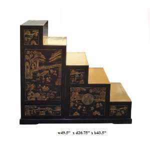  Oriental Golden Scenery Tansu Step Cabinet