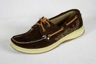 SPERRY Top Sider Bluefish Dark Brown Suede Boucle Womens Loafers Boat 