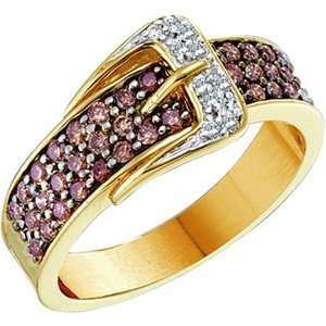   Carat Chocolate & White Diamond 14k Yellow Gold Fashion Buckle Ring