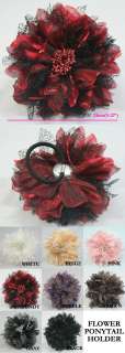 COLORS SATIN FLOWER PONYTAIL HOLDER HAIR ACCESSORY SCRUNCHIES 