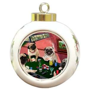   Pugs Christmas Holiday Ornament 4 Dogs Playing Poker