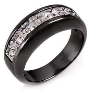    Sterling Silver Black Rhodium CZ Wedding Band Ring 