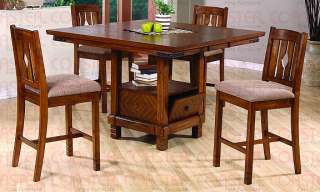 Pc Oak 54” Square Bar Table w/ 4 Barstools Dining Set  