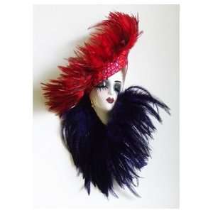  Lady Face Mask with Red Hat and Red Feathers Everything 
