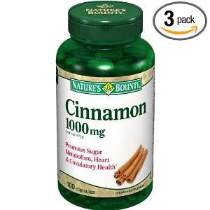  Natures Bounty Cinnamon 1000mg, 100 Capsules (Pack of 3 