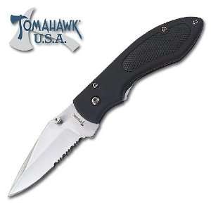  Tomahawk Folding Knife Black Half Serrated: Sports 