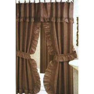 DOUBLE SWAG SHOWER CURTAIN, LINER & RINGS, BROWN 