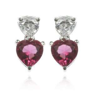  SYNTHETIC PINK SAPPHIRE AND WHITE CZ HEART DROP EARRING 