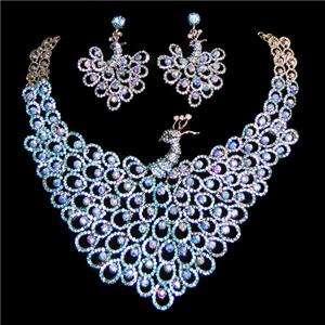 Peafowl Peacock Necklace Earring Blue Swarovski Crystal  