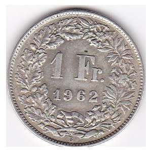  1962 Switzerland 1 Franc Silver Coin   Silver Content 83,5 