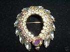 Horseshoe wreath shape rhinestone brooch