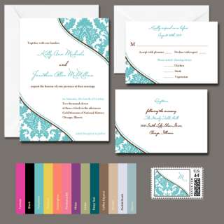 100 Personalized Damask Wedding Invitations Any Color  