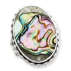 Sterling Silver Antiqued Oval Abalone Ring: Jewelry