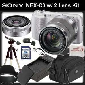NEX C3 Digital Camera (Silver) with 18 55mm Lens & Sony SEL16F28 16mm 