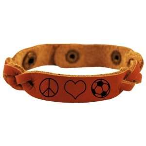  Peace. Love. Soccer. Twisted Leather SportBANDZ (Brown 