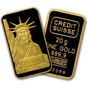  (20 grm) .9999+ Fine Gold Bar   Credit Suisse (Statue of 