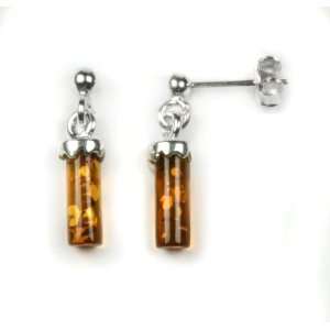  Sterling Silver and Honey Amber Barrel Earrings Jewelry