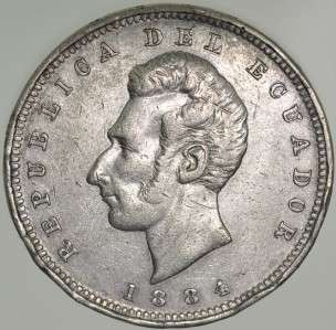 Ecuador Large Silver Un Sucre 1884 Heaton  