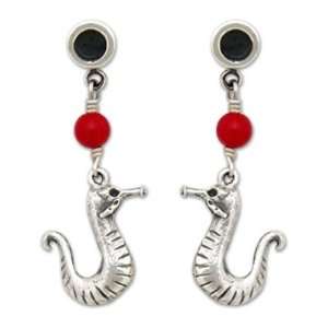    Cornucopia earrings, Silver Sea Horses 1 W 2 L: Jewelry