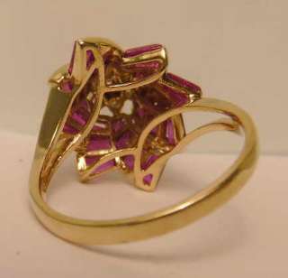 Natural Ruby baguettes gemstone Diamond Ring 14K Gold Sets up High 