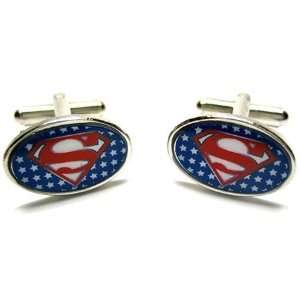  Superman Cufflinks : Red Logo White Star Oval: Jewelry
