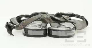 Tory Burch Black Satin & Gunmetal Leather Jeweled Slingback Flats Size 