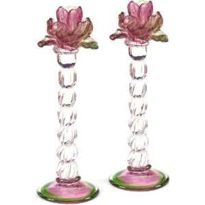    Country Chic Set Of Two Floral Candle Holders