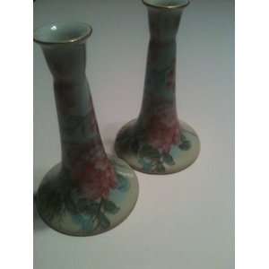   Floral Pattern Candlestick Holders Trimmed in Gold: Home & Kitchen