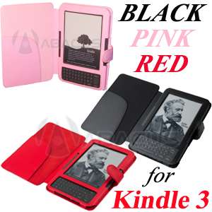 Kindle 3 Cover Case Stand PU Leather 3G WiFi Red / Pink  