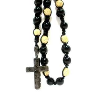 Shamballa Rosary Necklace 12mm Onyx with 12mm Gold Plated Crystal Pave 