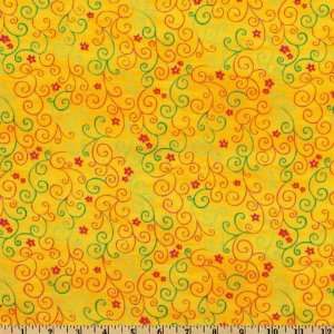  44 Wide Girly Girl Vines Yellow/Orange Fabric By The 