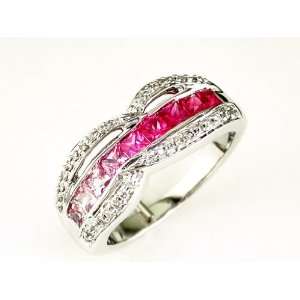  1 2/5 ct Ladies Pink Sapphire & Diamond Ring in 14k White 