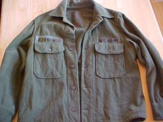 Vintage US Army Green Wool Shirt Jacket Camacho Patches  
