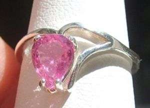 24ct Cert Auth Pink Montana Sapphire Pear Ring SS sz7  