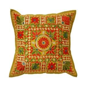 Catchy Cotton Cushion Covers with Mirror Work Size 17 X 17 Inches Set 
