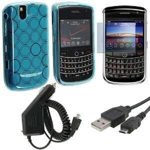 Clear Blue Concentric Circle TPU Rubber Skin Case for Blackberry Tour 