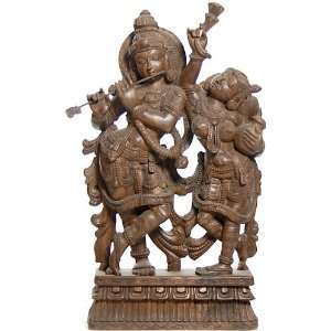  Radha Krishna   South Indian Temple Wood Carving