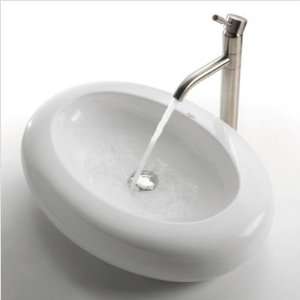  Kraus White Oval Ceramic Sink KCV 100 and Bamboo Faucet 