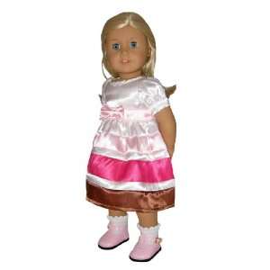 SALE! Pink/White/Brown Dress (no shoes). Doll Clothes Fit 