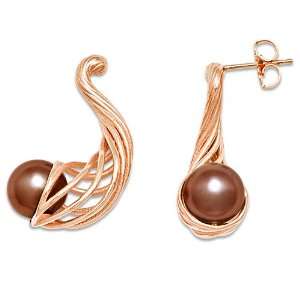  Chocolate Tahitian Pearl Earrings in 14K Rose Gold Maui 