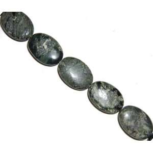  Green snake skin jasper beads oval, 25x18mm, sold per 16 