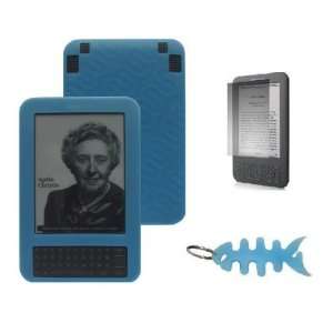 Blue Silicone Skin Cover + LCD Screen Protector + Light Blue Fishbone 
