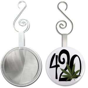 420 MARIJUANA Pot Leaf 2.25 inch Glass Mirror Backed Hanging Ornament