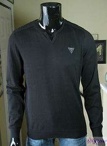 GUESS Black Monarch Slit Neck Logo Sweater NWT  