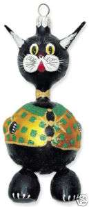 Slavic Treasures Black CAT! Freeblow Halloween Ornament  