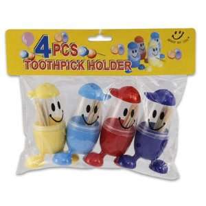 Happy Face Character Toothpick Holders / Dispensers, Set of 4 Colors