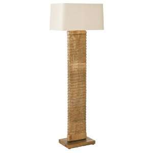 Arteriors Chet Natural Wax Ribbed Wood Floor Lamp   Light Beige Linen 