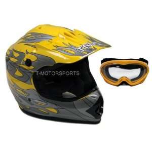  TMS Youth Yellow Flame Dirt Bike ATV Motocross Helmet with 